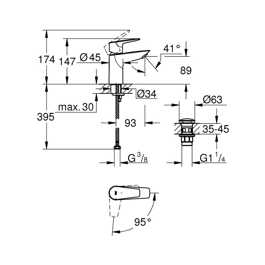 Immagine di Grohe BAUEDGE miscelatore monocomando per lavabo H.15 cm, senza scarico, finitura cromo 23899001