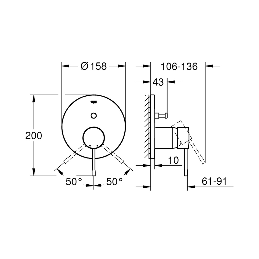Immagine di Grohe ESSENCE miscelatore monocomando a 2 vie, con deviatore, senza corpo incasso, finitura cromo 24167001