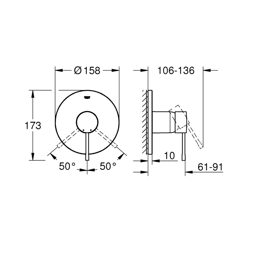 Immagine di Grohe ESSENCE miscelatore monocomando per doccia, senza corpo incasso, finitura cromo 24168001