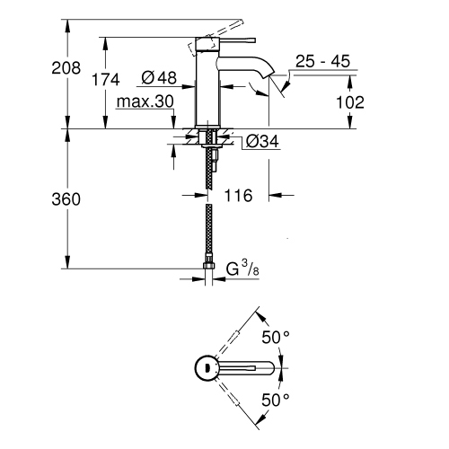Immagine di Grohe ESSENCE miscelatore monocomando H.17 cm, per lavabo, senza scarico, con risparmio idrico, finitura cromo 24172001