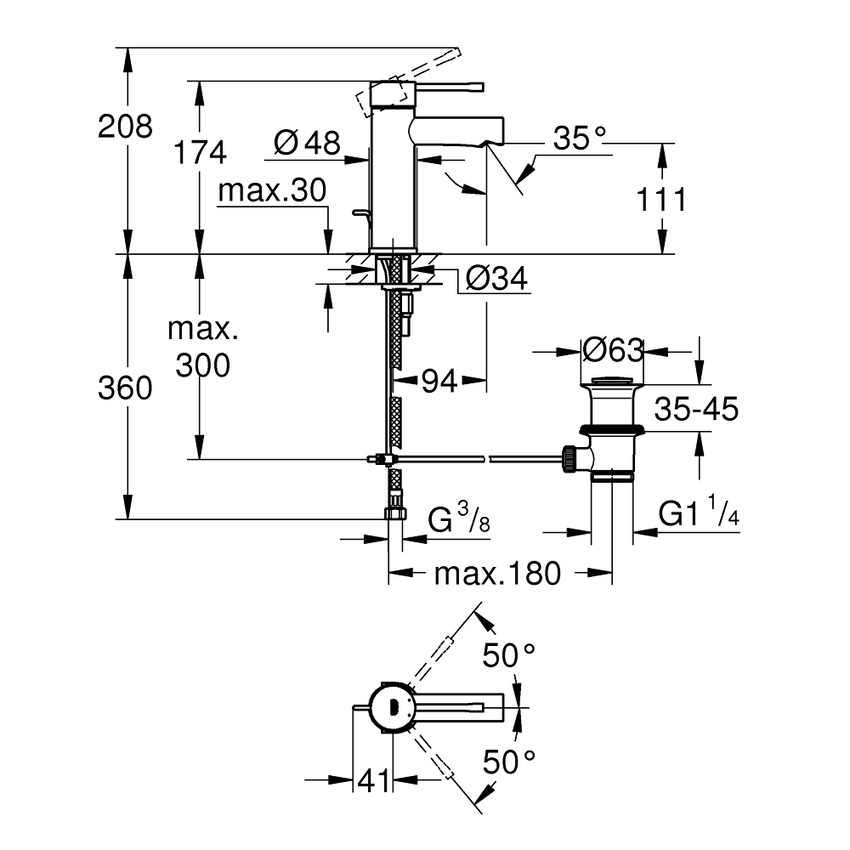 Immagine di Grohe ESSENCE miscelatore monocomando H.17 cm, per lavabo, con scarico, finitura cromo 24175001