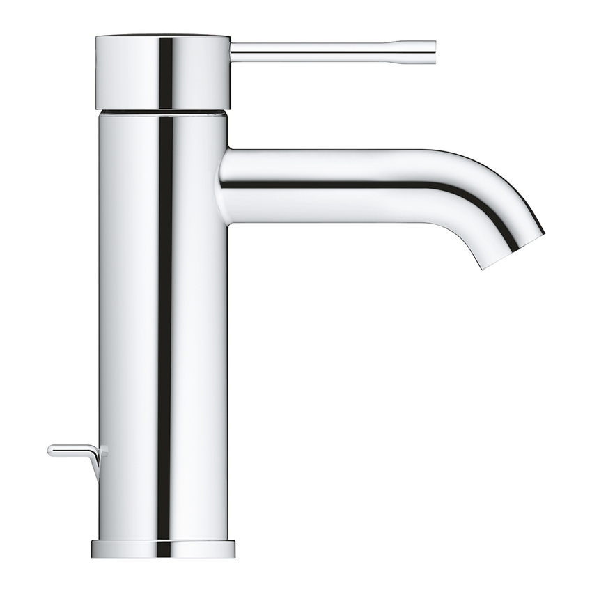 Immagine di Grohe ESSENCE miscelatore monocomando H.17 cm, per lavabo, con scarico e limitatore di temperatura, finitura cromo 24180001