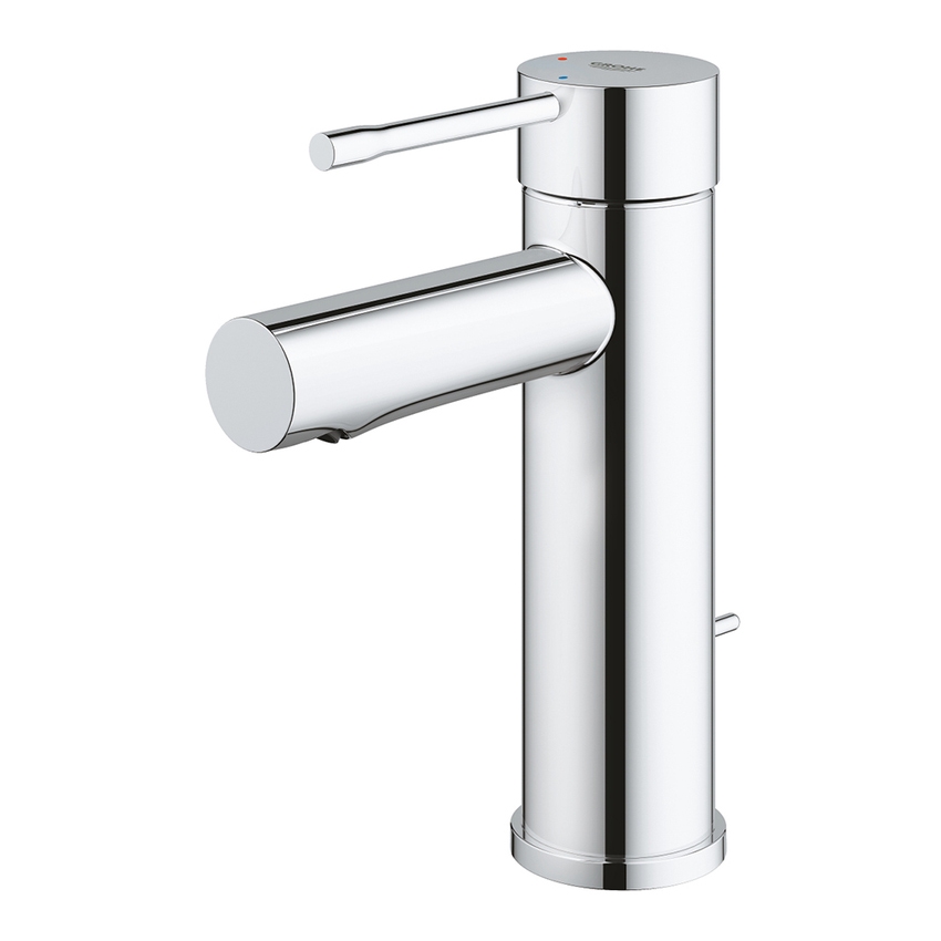 Immagine di Grohe ESSENCE miscelatore monocomando H.17 cm, per lavabo, con scarico e limitatore di temperatura, finitura cromo 24183001