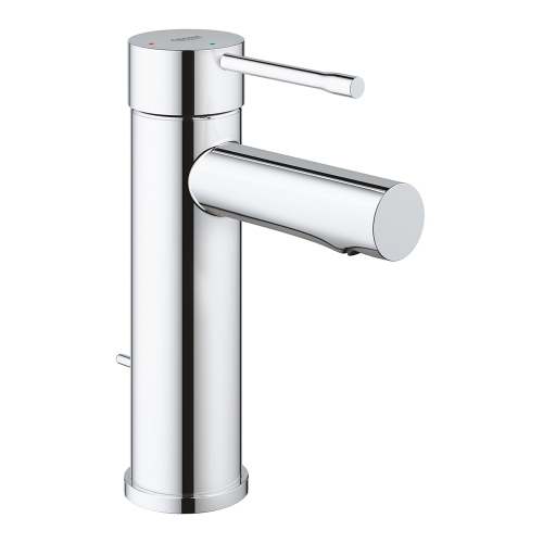 Immagine di Grohe ESSENCE miscelatore monocomando H.17 cm, per lavabo, con scarico e limitatore di temperatura, finitura cromo 24183001