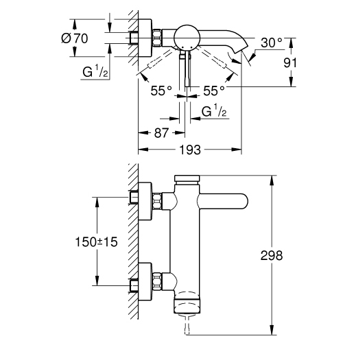 Immagine di Grohe ESSENCE miscelatore monocomando per vasca o doccia a parete, con deviatore, finitura cromo 25250001