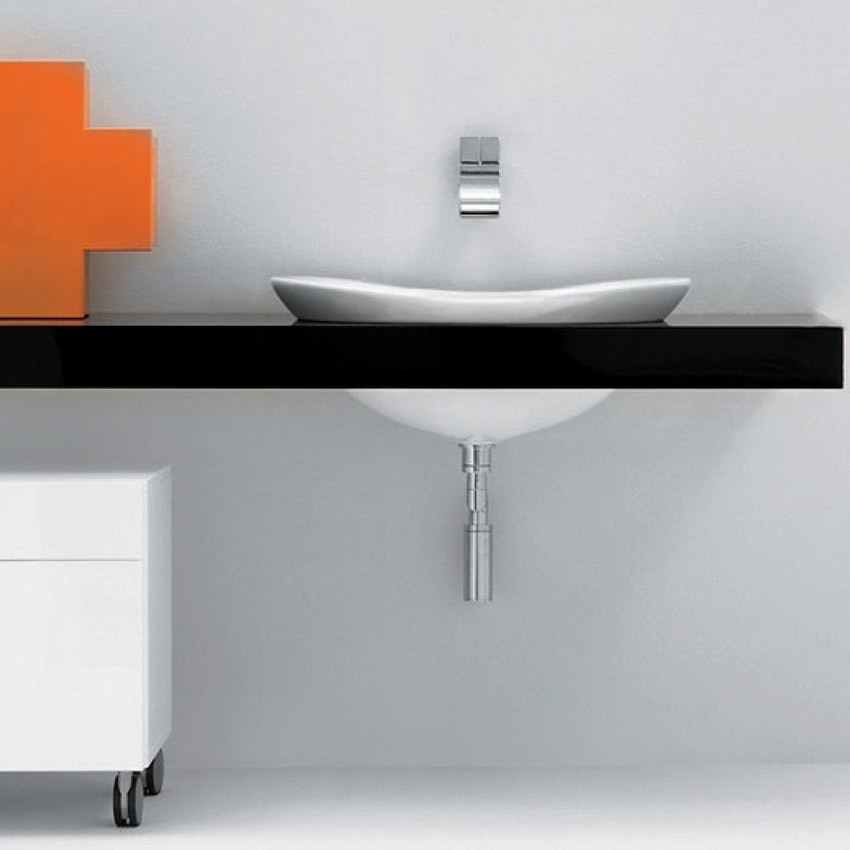 Immagine di Flaminia IO mensola L.80 P.55 con foro centrale per lavabo IO60 (art. IO4260), in pietraluce, colore nero finitura lucido IO60M480NE