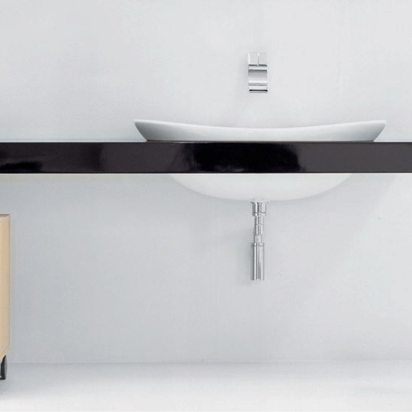 Immagine di Flaminia IO mensola L.100 P.55 con foro centrale per lavabo IO75 (art. IO4275), in pietraluce, colore nero finitura lucido IO75M4100NE