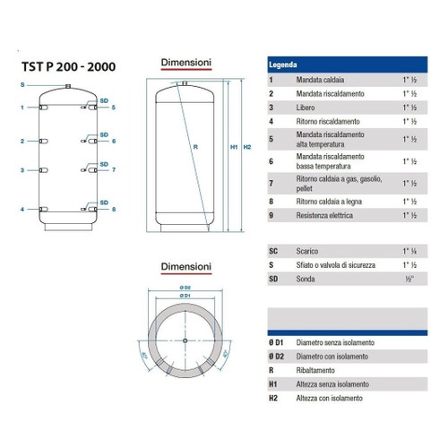 Immagine di ACV TST P 800 Puffer primario in acciaio al carbonio per acqua calda di riscaldamento 800 litri 709771