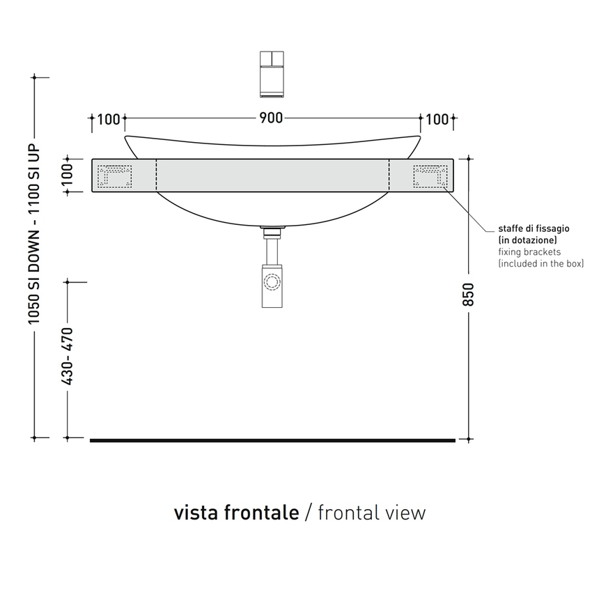 Immagine di Flaminia IO mensola L.110 P.55 H.10 cm con foro centrale per lavabo IO90 (art. IO4290), finitura rovere sbiancato IO90M1SB