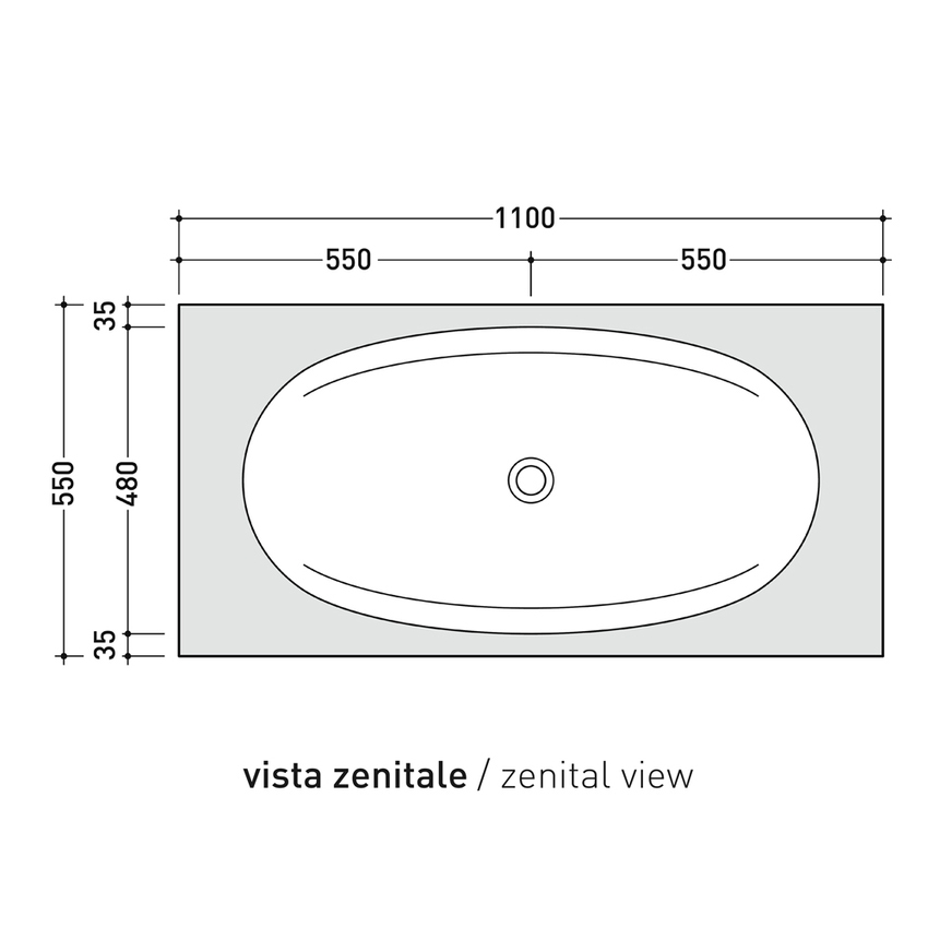 Immagine di Flaminia IO mensola L.110 P.55 H.10 cm con foro centrale per lavabo IO90 (art. IO4290), finitura rovere sbiancato IO90M1SB