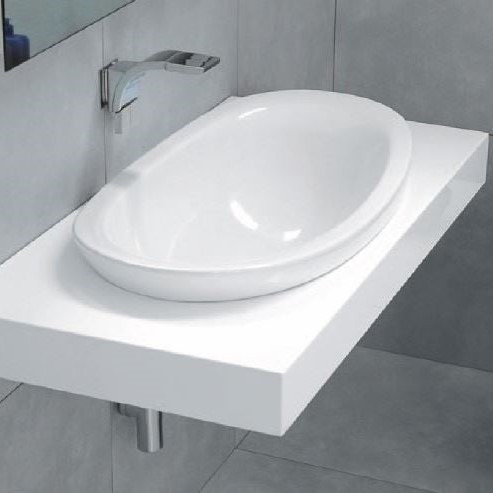 Immagine di Flaminia IO mensola L.110 P.55 H.10 cm con foro centrale per lavabo IO90 (art. IO4290), in pietraluce, colore bianco finitura lucido IO90M1B