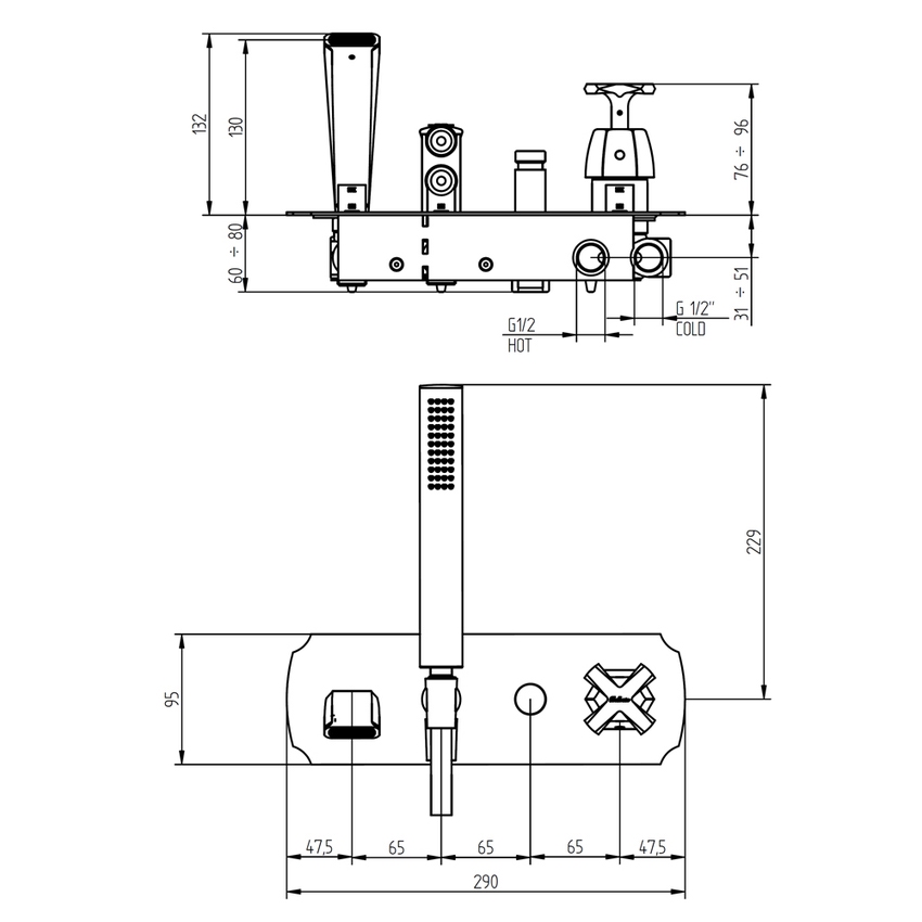 Immagine di Bellosta STRESA miscelatore per vasca ad incasso, con deviatore, doccetta, flessibile 150 cm e bocca, senza corpo incasso, finitura cromo 01-1700/2K/E