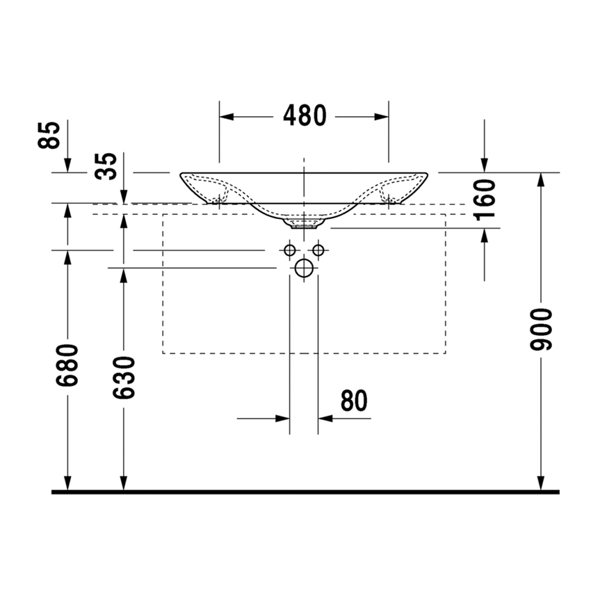 Immagine di Duravit PURAVIDA+ bacinella profonda da appoggio soprapiano L.70 cm, con rettifica, senza troppopieno e bordo per rubinetteria, colore bianco finitura lucido 0369700000