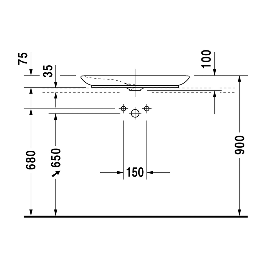 Immagine di Duravit PURAVIDA bacinella da appoggio soprapiano L.70 cm, con rettifica, senza troppopieno e bordo per rubinetteria, WonderGliss, colore bianco finitura lucido 03707000001
