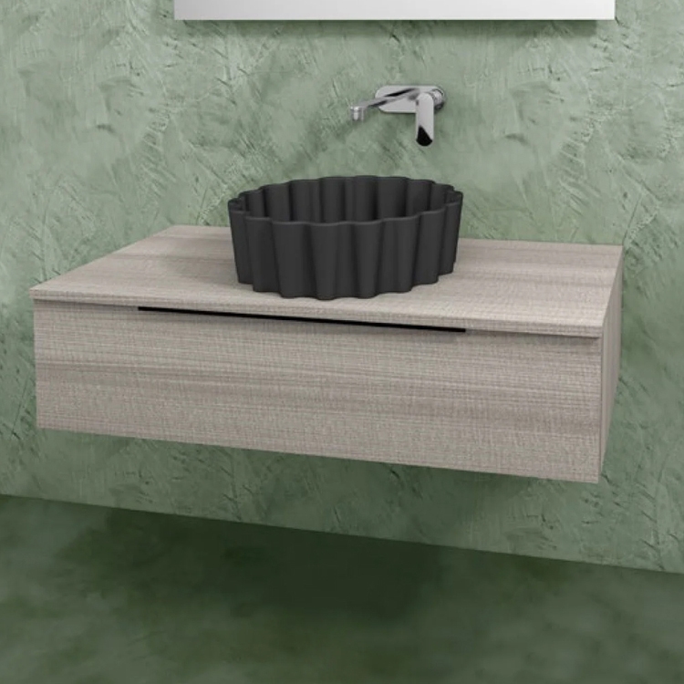 Immagine di Flaminia BOX base portalavabo sospesa, 1 cassetto, L.105 P.50 H.25 cm, con top e foro per lavabo da appoggio, finitura oj canapa BX969+BXPR51OJC