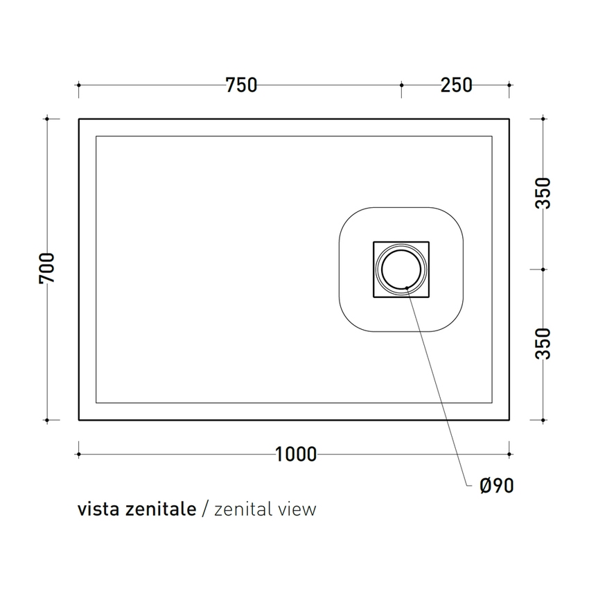 Immagine di Flaminia CM3 piatto doccia rettangolare L.100 P.70 cm, da appoggio o incasso filo pavimento, in ceramica, colore bianco finitura opaco C7010PBM
