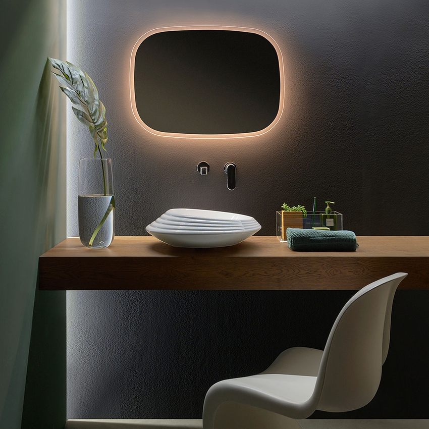 Immagine di Flaminia SPIRE+ lavabo rotondo da appoggio Ø 48 cm, senza troppopieno e senza piano rubinetteria, con decoro a rilievo, colore bianco finitura lucido SP48D