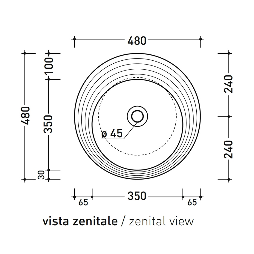 Immagine di Flaminia SPIRE+ lavabo rotondo da appoggio Ø 48 cm, senza troppopieno e senza piano rubinetteria, con decoro a rilievo, colore bianco finitura lucido SP48D