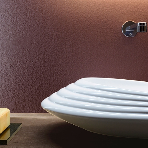 Immagine di Flaminia SPIRE+ lavabo ovale da appoggio L.58 P.46 cm cm, senza troppopieno e senza piano rubinetteria, con decoro a rilievo, colore bianco finitura lucido SP58D