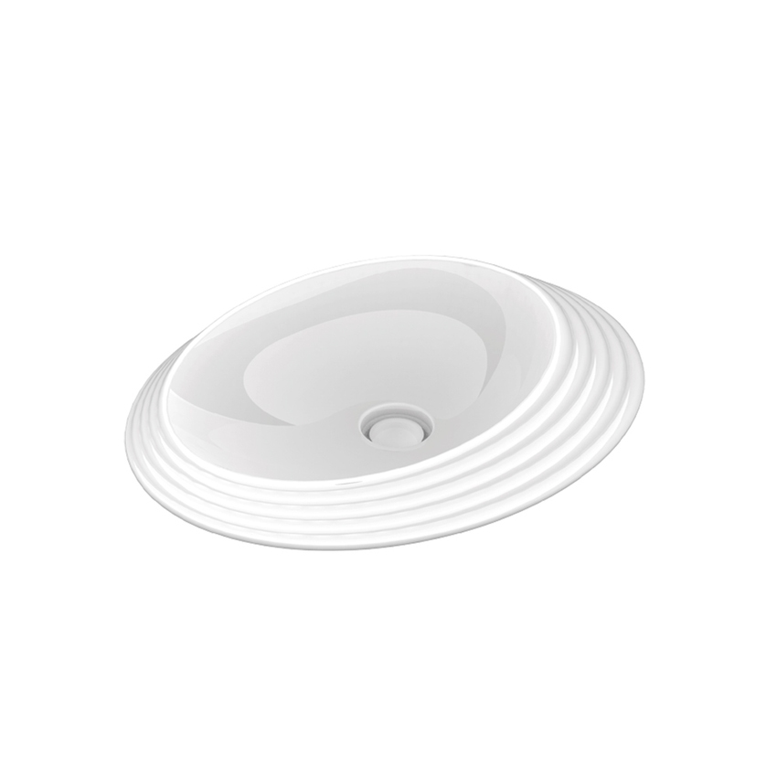 Immagine di Flaminia SPIRE+ lavabo ovale da appoggio L.58 P.46 cm cm, senza troppopieno e senza piano rubinetteria, con decoro a rilievo, colore bianco finitura lucido SP58D