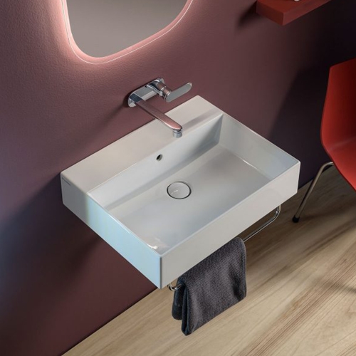 Immagine di Flaminia APPLIGHT 60 lavabo L.60 P.47 cm, da appoggio o sospeso con piano rubinetteria, con troppopieno, colore bianco finitura lucido AP6047