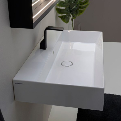 Immagine di Flaminia APPLIGHT 80 lavabo L.80 P.47 cm, da appoggio o sospeso con piano rubinetteria, con troppopieno, colore bianco finitura lucido AP8047