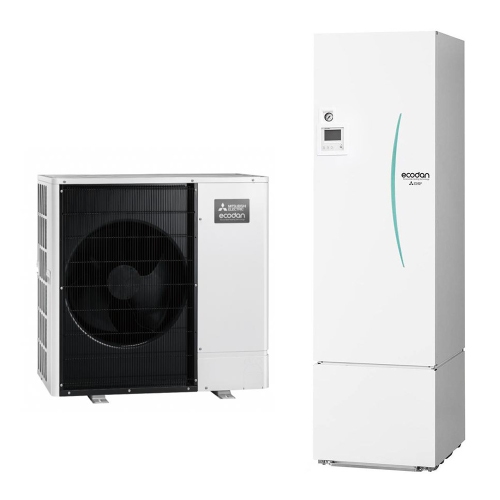 Immagine di Mitsubishi SPLIT Sistema idronico composto da pompa di calore Inverter ECODAN 14 kW trifase con HYDROTANK MEDIUM reversibile 300 litri PUZ-SWM140YAA+ERST30D-VM2ED