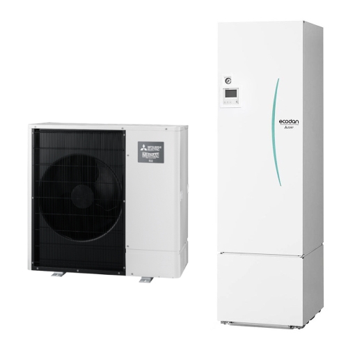 Immagine di Mitsubishi SPLIT Sistema idronico composto da pompa di calore Inverter ZUBADAN 14 kW monofase con HYDROTANK MEDIUM reversibile 300 litri PUZ-SHWM140VAA+ERST30D-VM2ED