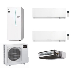 Immagine di Mitsubishi ECODAN MULTI COMFORT R32 sistema per raffrescamento, riscaldamento e acqua calda sanitaria HYDROTANK SMALL 170 l | unità esterna 7.5 kW | unità interne split 18000 e parete 5000+5000 PXZ-4F75VG+SEZ-M50DA2+2xMSZ-EF18VGKW+ERST17D-VM2D