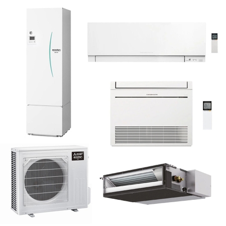 Immagine di Mitsubishi ECODAN MULTI COMFORT R32 sistema per raffrescamento, riscaldamento e acqua calda sanitaria HYDROTANK SMALL 300 l | unità esterna 7.5 kW | unità interne canalizzabile 18000, a parete 5000 e a pavimento 9000 PXZ-4F75VG+SEZ-M50DA2+MFZ-KT25VG+MSZ-EF18VGKW