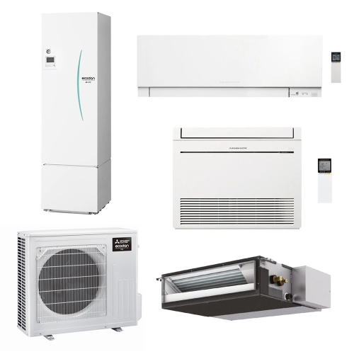 Immagine di Mitsubishi ECODAN MULTI COMFORT R32 sistema per raffrescamento, riscaldamento e acqua calda sanitaria HYDROTANK SMALL 300 l | unità esterna 7.5 kW | unità interne canalizzabile 18000, a parete 5000 e a pavimento 9000 PXZ-4F75VG+SEZ-M50DA2+MFZ-KT25VG+MSZ-EF18VGKW