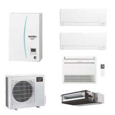 Immagine di Mitsubishi ECODAN MULTI COMFORT R32 sistema per raffrescamento, riscaldamento e acqua calda sanitaria HYDROBOX SMALL | unità esterna 8.5 kW | unità interne canalizzabile 9000, a pavimento 9000 e a parete 9000+9000 PXZ-5F85VG+2xMSZ-AY25VGKP+SEZ-M25DA2+MFZ-KT25VG