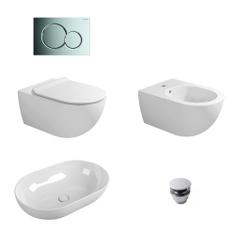 Immagine di Flaminia composizione bagno con sanitari sospesi APP, lavabo da appoggio APP 62 cm colore bianco finitura lucido, placca di comando SIGMA01 finitura cromato lucido COMP0001