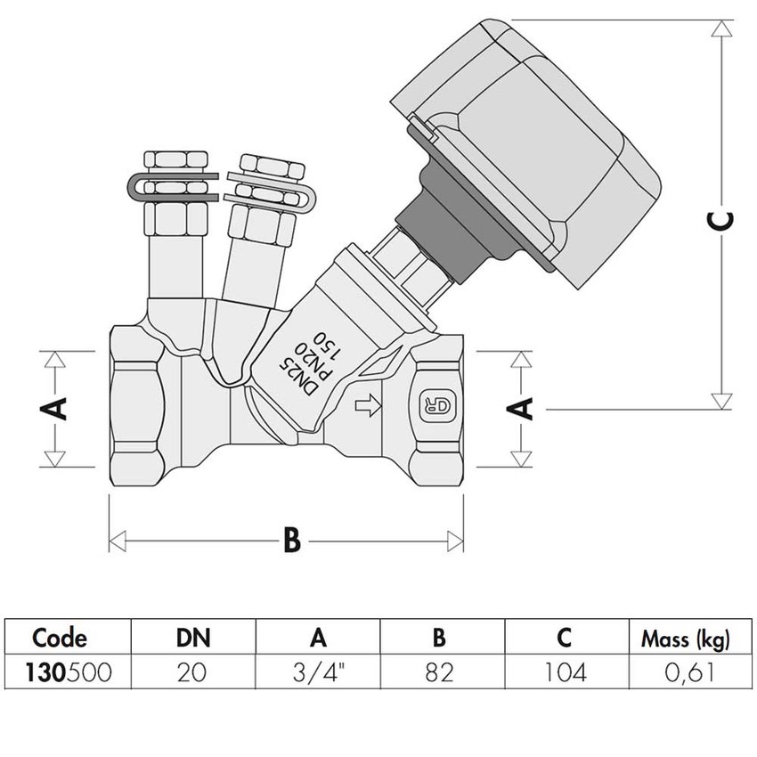 Immagine di Caleffi Valvola di bilanciamento con dispositivo Venturi 3/4" 130500