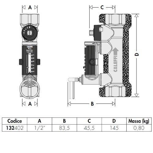 Immagine di Caleffi Valvola di bilanciamento con flussometro, campo di portata 2-7 l/min. con attacco 1/2” 132402