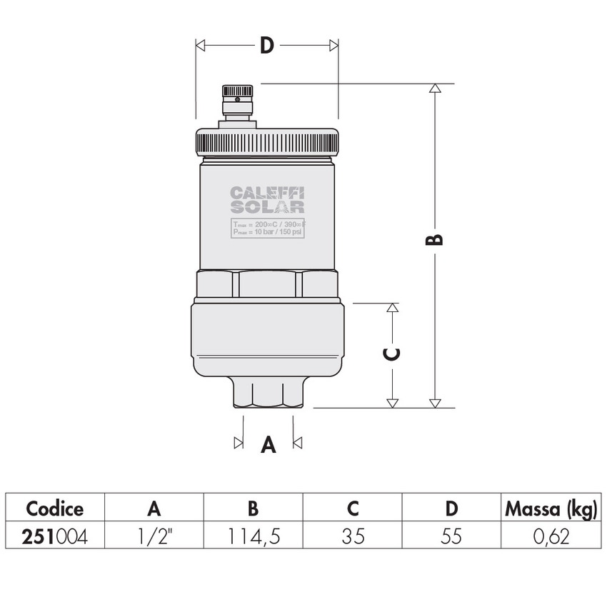 Immagine di Caleffi DISCALAIR Valvola automatica di sfogo aria per impianti solari 1/2" F 251004