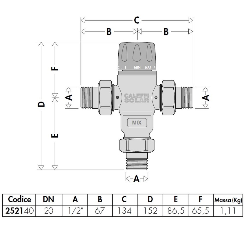 Immagine di Caleffi Miscelatore termostatico regolabile per impianti solari 1/2" 252140