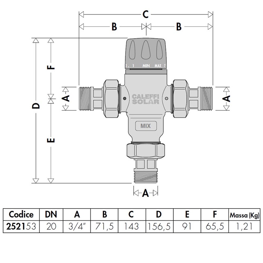 Immagine di Caleffi Miscelatore termostatico regolabile, con valvole di ritegno, per impianti solari 3/4" 252153