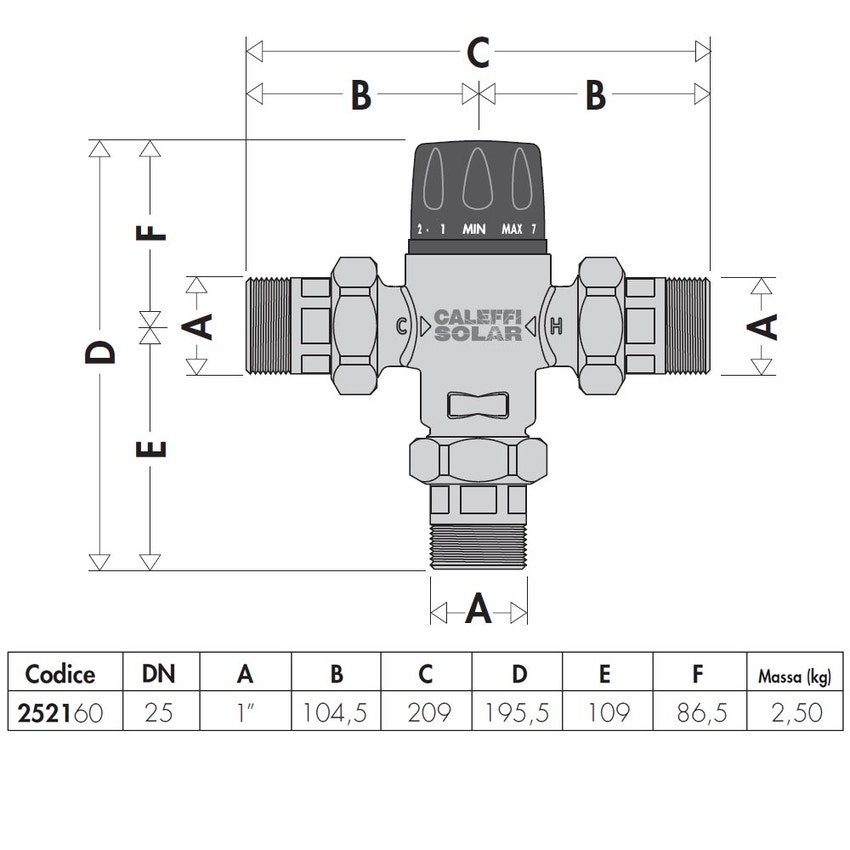 Caleffi 252160 Miscelatore termostatico regolabile per impianti