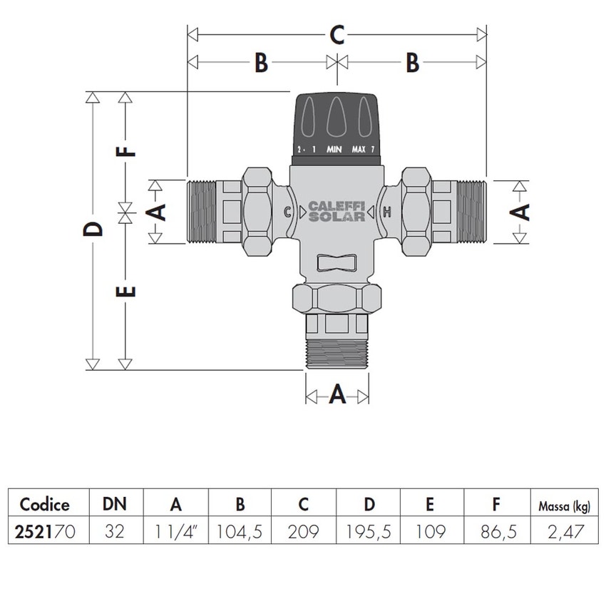 Immagine di Caleffi Miscelatore termostatico regolabile per impianti solari centralizzati 1 1/4” 252170