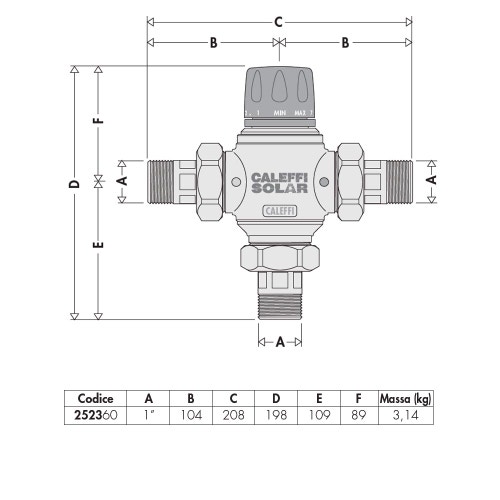 Immagine di Caleffi Miscelatore termostatico con cartuccia intercambiabile per impianti solari 1” 252360