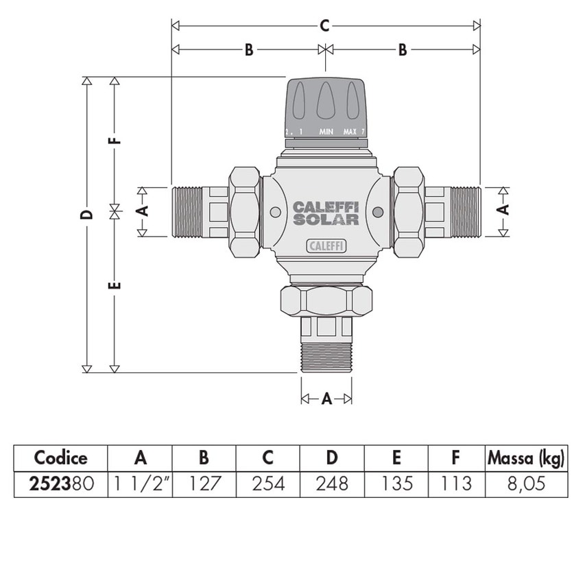 Immagine di Caleffi Miscelatore termostatico con cartuccia intercambiabile per impianti solari 1 1/2” 252380