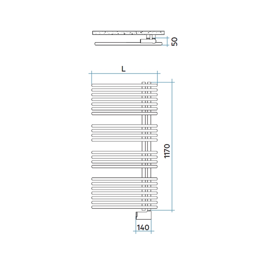 Immagine di Irsap FUNKY_S ELETTRICO scaldasalviette con collettore lato destro, 22 tubi, 3 intervalli, H.117 L.50 P.6,2 cm, controllo elettronico Wi-Fi, colore bianco finitura lucido YRM050E01IR01NNN