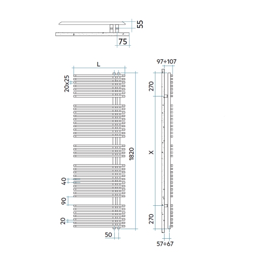 Immagine di Irsap JAZZ_S radiatore 38 tubi H.182 L.60 P.6,7 cm, 4 intervalli, colore bianco standard finitura lucido Cod.01 ZRG060B01IR01NNN