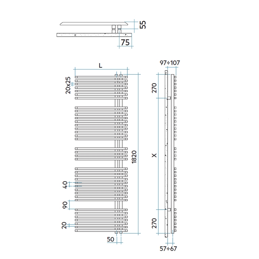 Immagine di Irsap JAZZ_S radiatore 38 tubi H.182 L.60 P.6,7 cm, 4 intervalli, colore bianco standard finitura lucido Cod.01 ZRG060B01IR01NNN