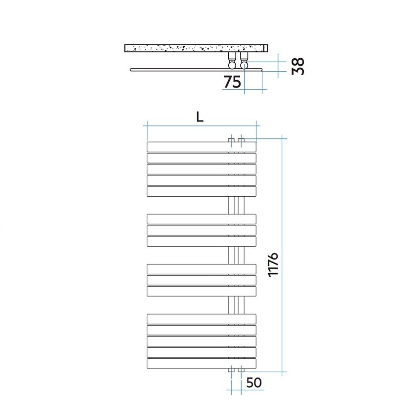 Immagine di Irsap SOUL_S radiatore 16 tubi H.117,6 L.55 P.3,8 cm, 3 intervalli, colore quartz 2 finitura ruvido Cod.2C URS055B2CIR01NNN