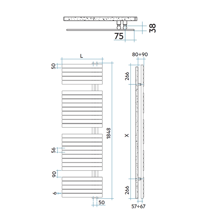 Immagine di Irsap SOUL_S radiatore 28 tubi H.184,8 L.55 P.3,8 cm, 3 intervalli, colore bianco standard finitura lucido Cod.01 URE055B01IR01NNN01
