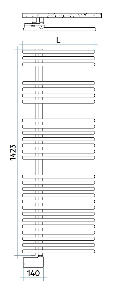 Immagine di Irsap FUNKY ELETTRICO scaldasalviette con collettore lato sinistro, 27 tubi, 3 intervalli, H.142,3 L.50 P.6,2 cm, colore bianco FLL050E01IR01NNN01