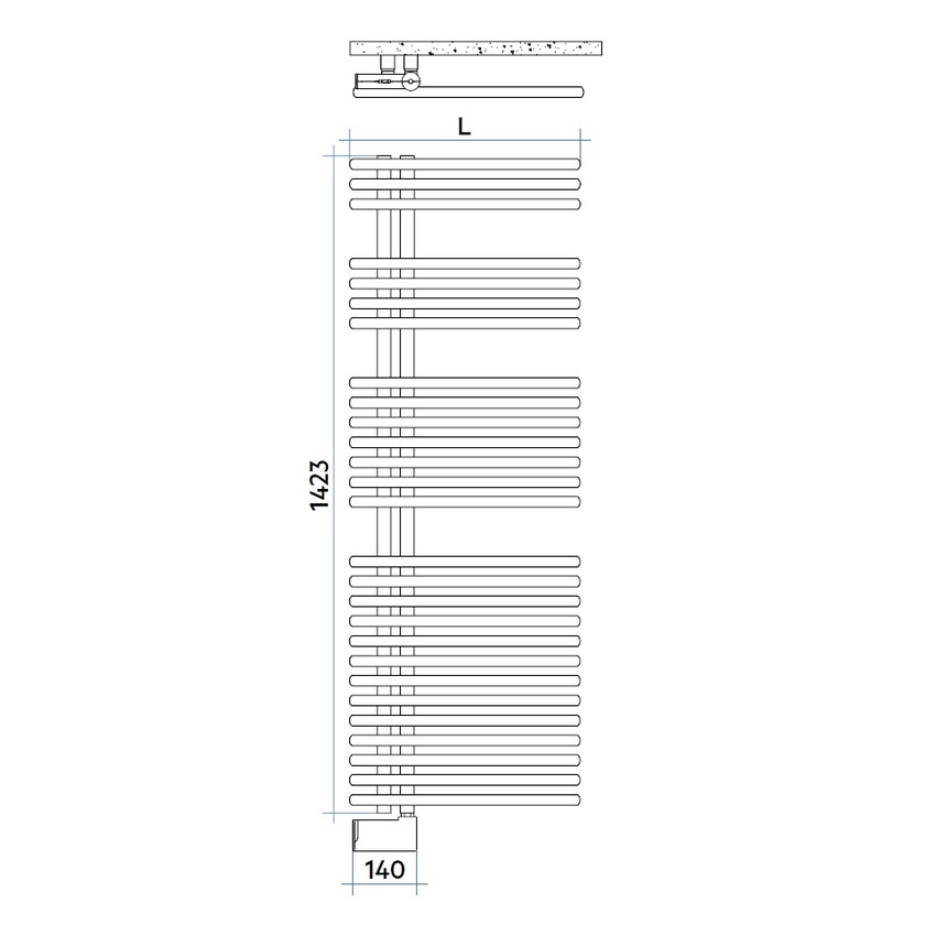 Immagine di Irsap FUNKY ELETTRICO scaldasalviette con collettore lato sinistro, 27 tubi, 3 intervalli, H.142,3 L.50 P.6,2 cm, colore bianco FLL050E01IR01NNN01
