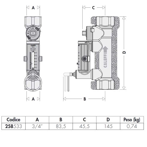 Immagine di Caleffi Valvola di bilanciamento con flussometro per impianti solari 3/4” 258533